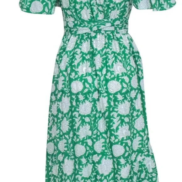 Mille Green Floral Print Cotton Wrap Maxi Helena Dress Sz M - Picture 7 of 9